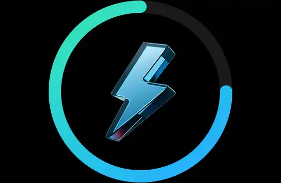 Kék villám ikon kör alakú töltöttségjelzőben.